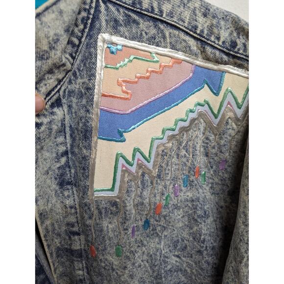 Vintage 90s Jacqueline's de Santa Fe Denim Jacket Wearble Art Puffy Paint Size M - Picture 5 of 11